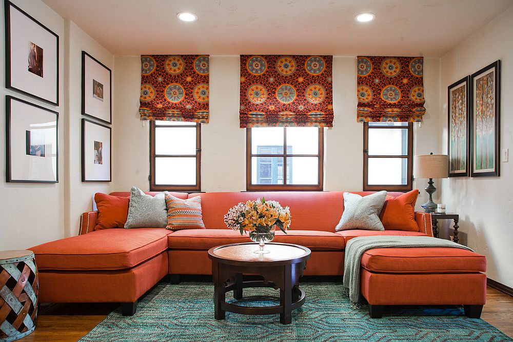 Lựa chọn ghế sofa màu cam sinh động cho phòng khách